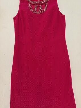 Peter Nygard Beaded Neckline Hot Pink Sleeveless Shift Dress